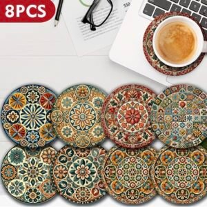 POSAVASOS MADERA MANDALA COLORES AZULADOS Y VERDOSOS
