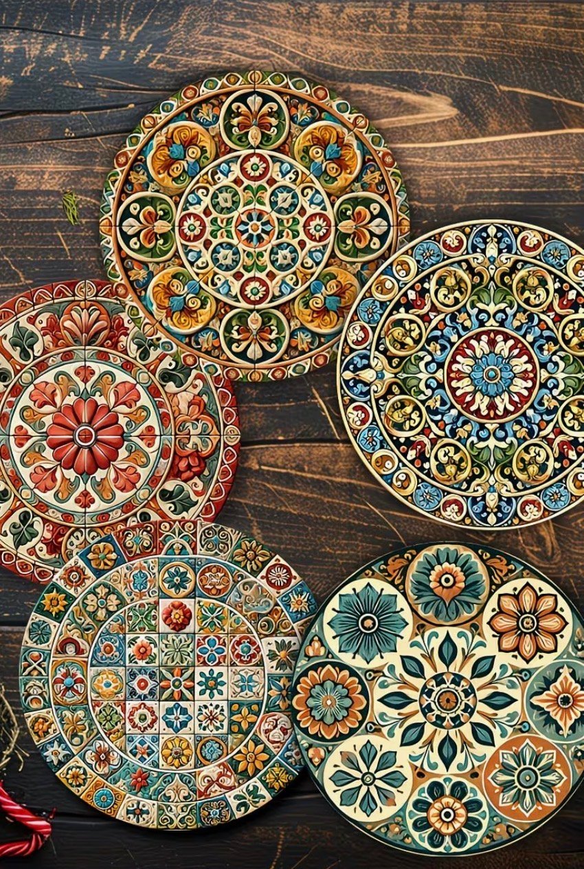 POSAVASOS MADERA MANDALA COLORES AZULADOS Y VERDOSOS - Imagen 4