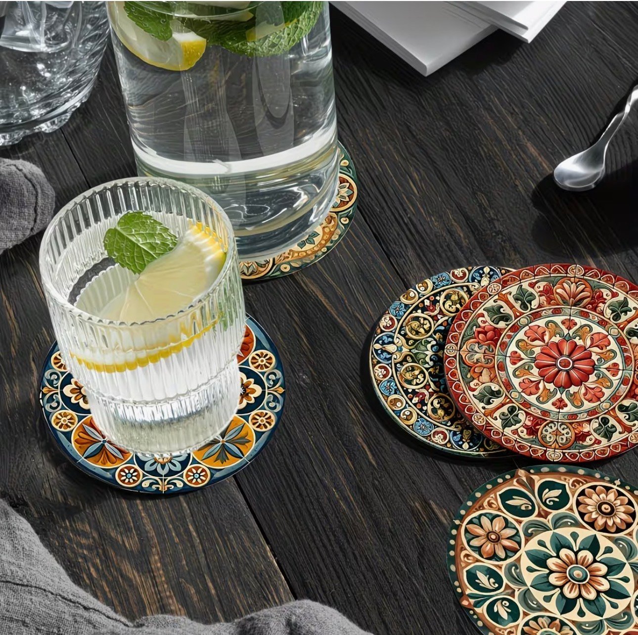 POSAVASOS MADERA MANDALA COLORES AZULADOS Y VERDOSOS - Imagen 2