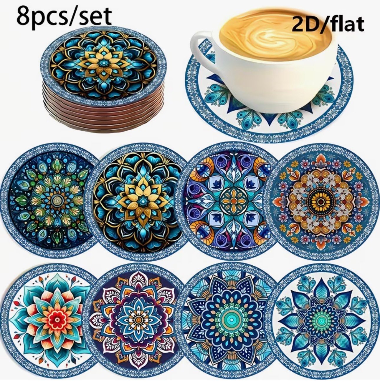 POSAVASOS MADERA MANDALA AZUL