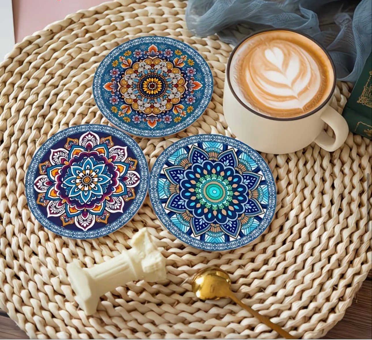 POSAVASOS MADERA MANDALA AZUL - Imagen 2
