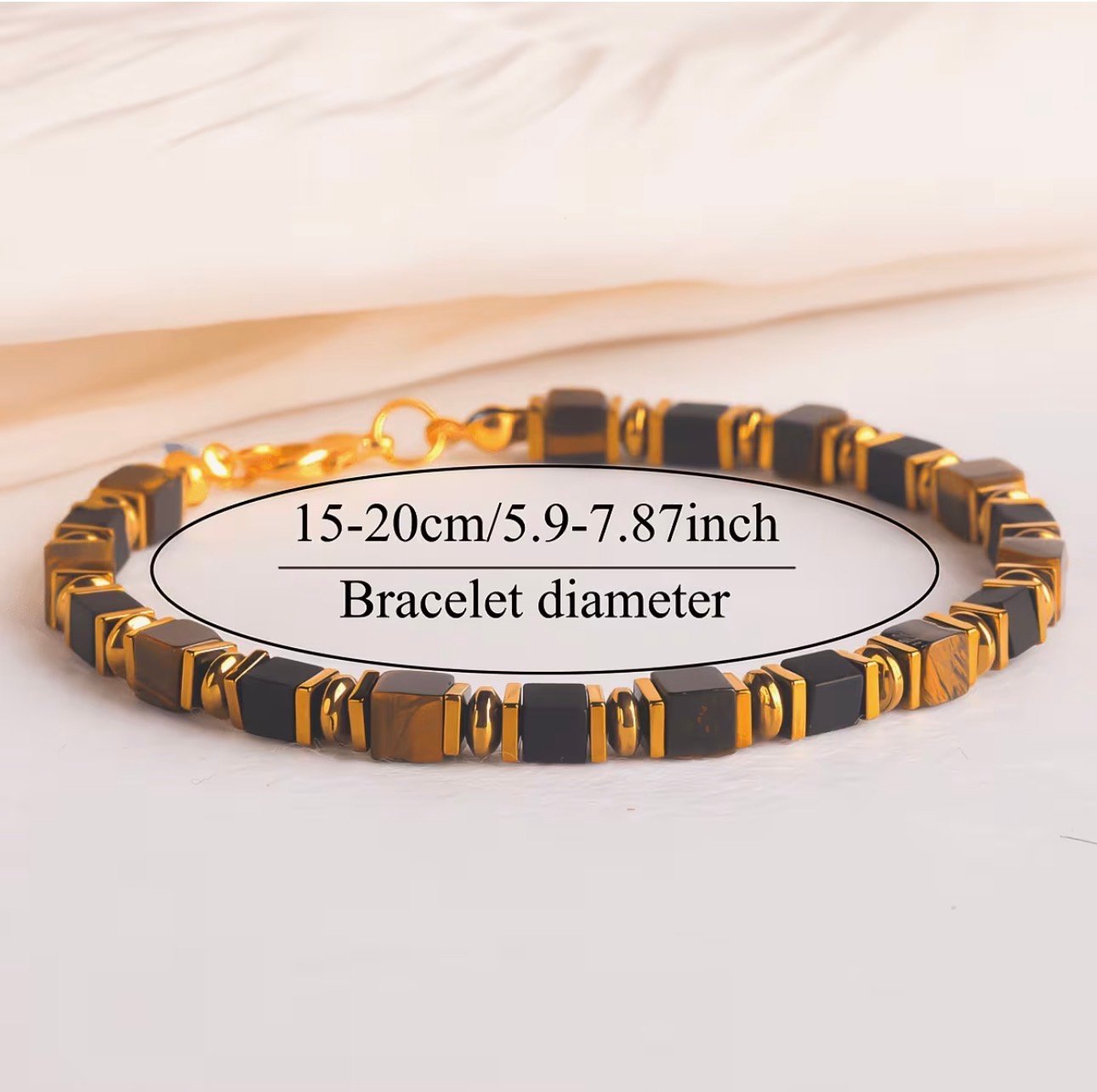 PULSERA CUARZO CUADRADO Y DORADO OJO DE TIGRE Y OBSIDIANA - Imagen 3