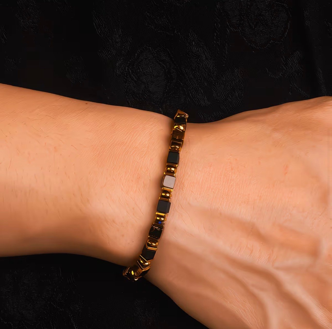 PULSERA CUARZO CUADRADO Y DORADO OJO DE TIGRE Y OBSIDIANA - Imagen 4