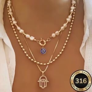 COLLAR BOHO VINTAGE PERLAS Y MANO DE FATIMA