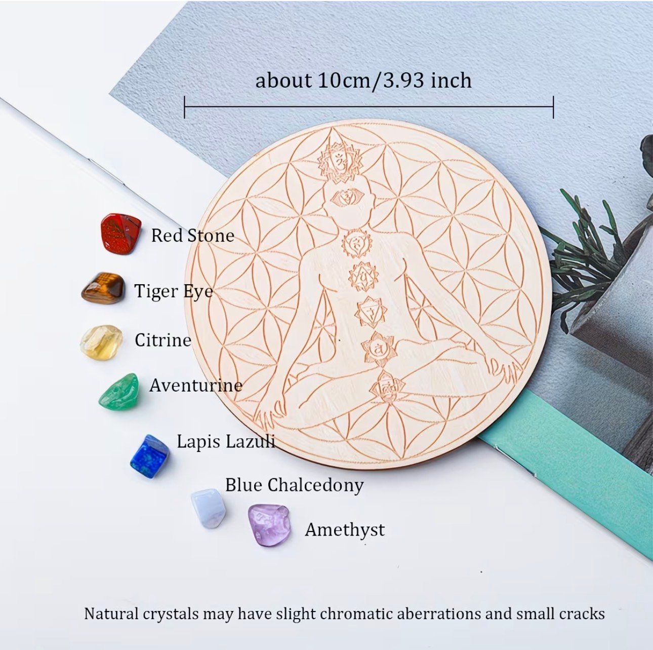 TABLERO MADERA CON PIEDRAS SIETE CHAKRAS - Imagen 3