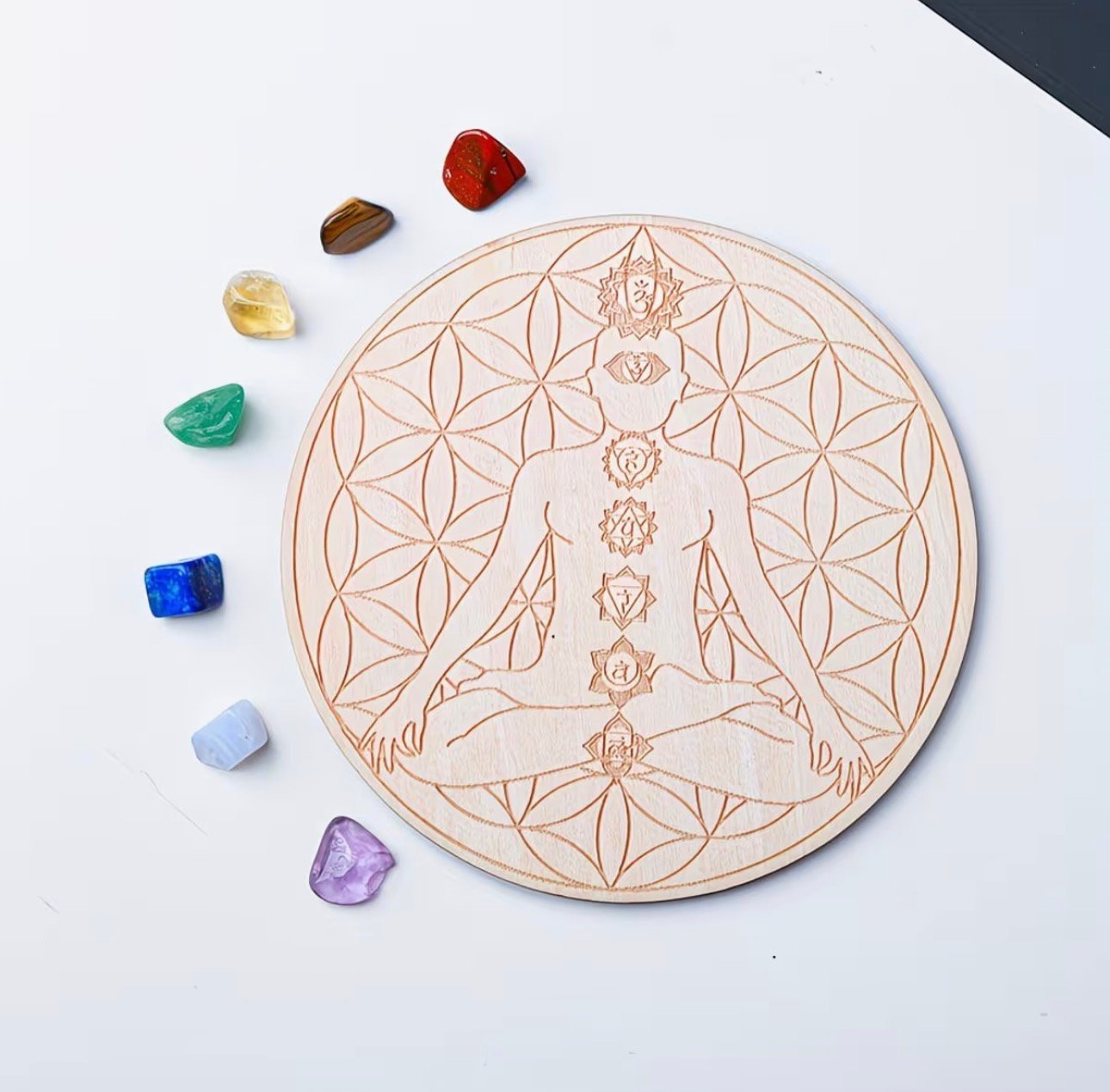 TABLERO MADERA CON PIEDRAS SIETE CHAKRAS - Imagen 2