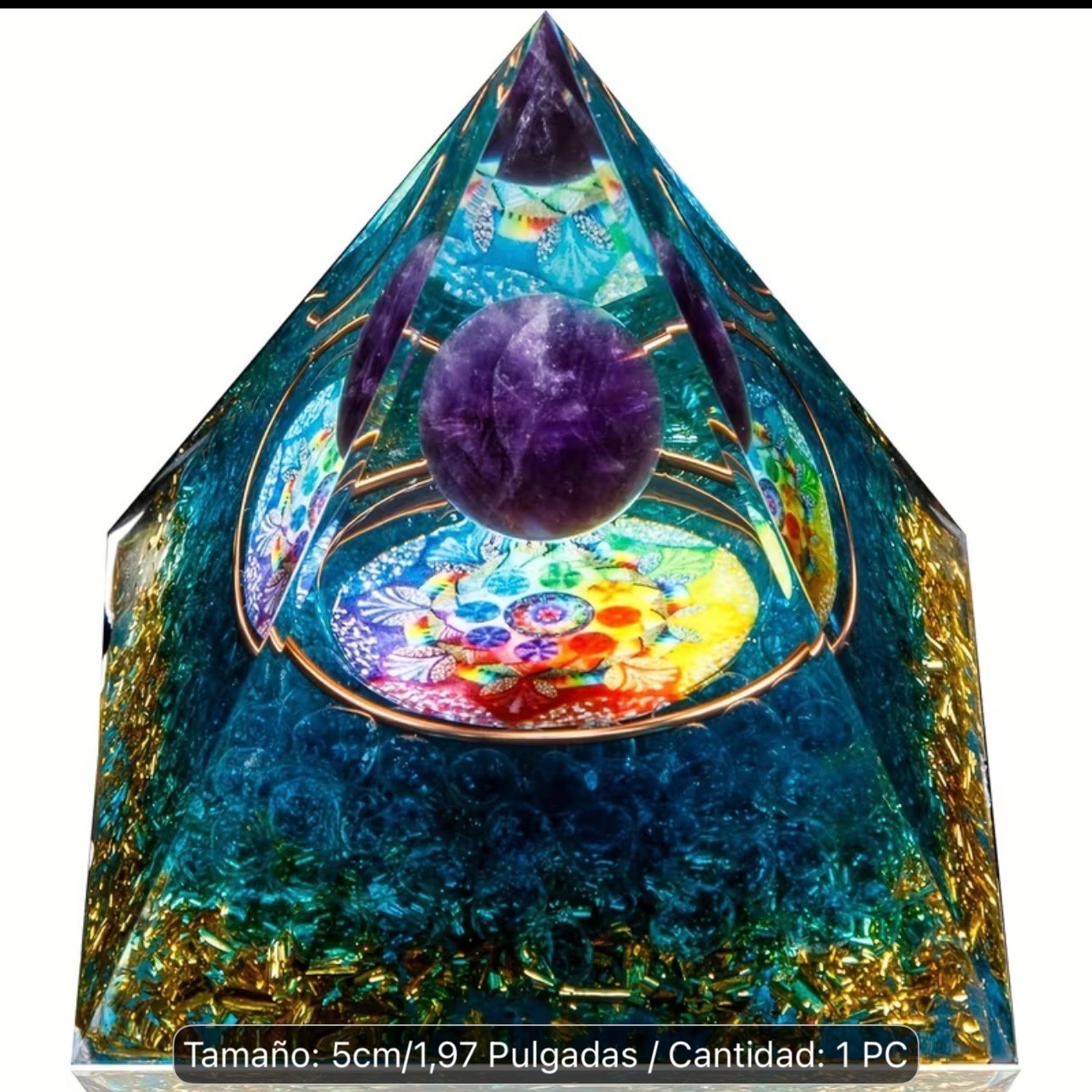 PIRAMIDE SIETE CHAKRAS CON BOLA DE AMATISTA - Imagen 2