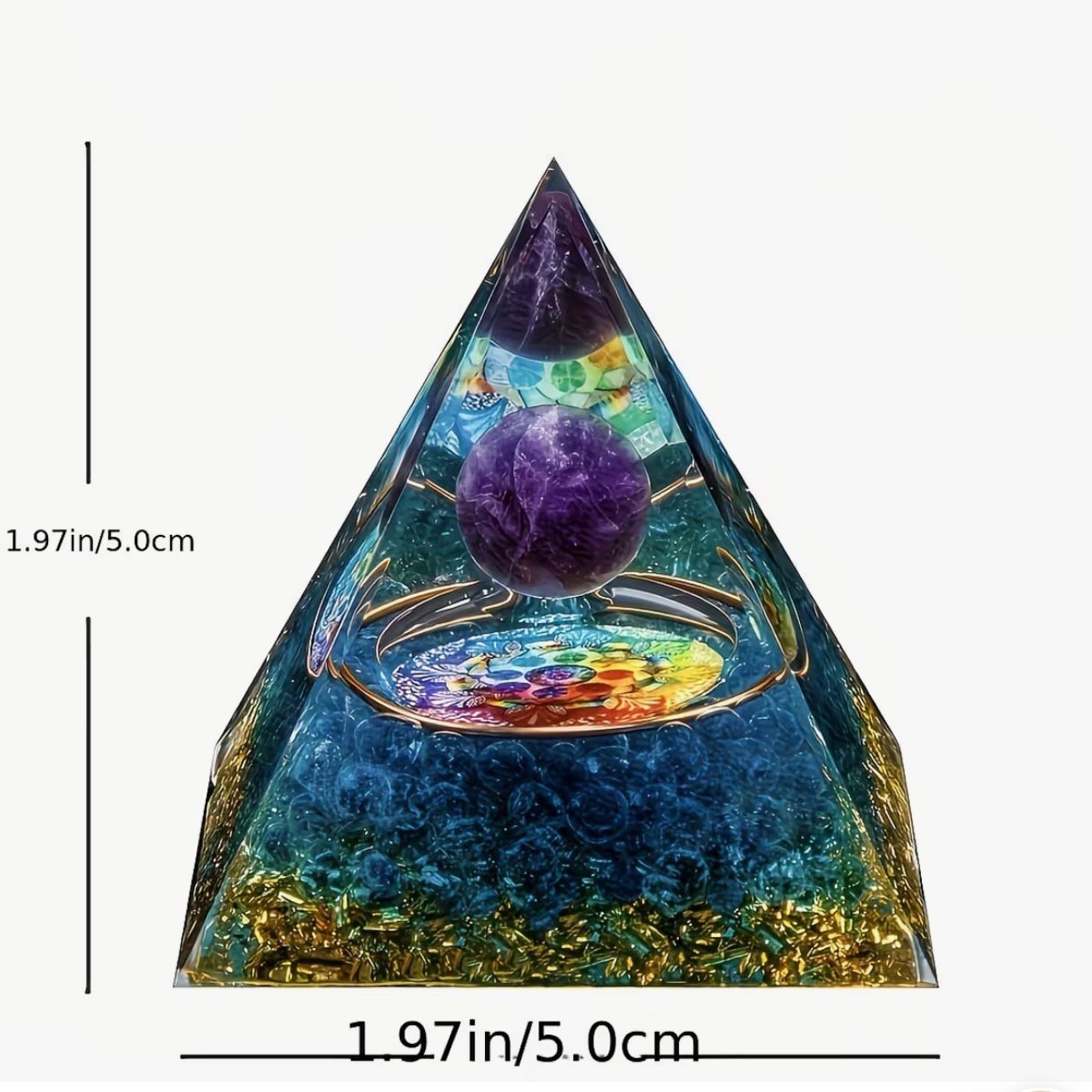 PIRAMIDE SIETE CHAKRAS CON BOLA DE AMATISTA - Imagen 3