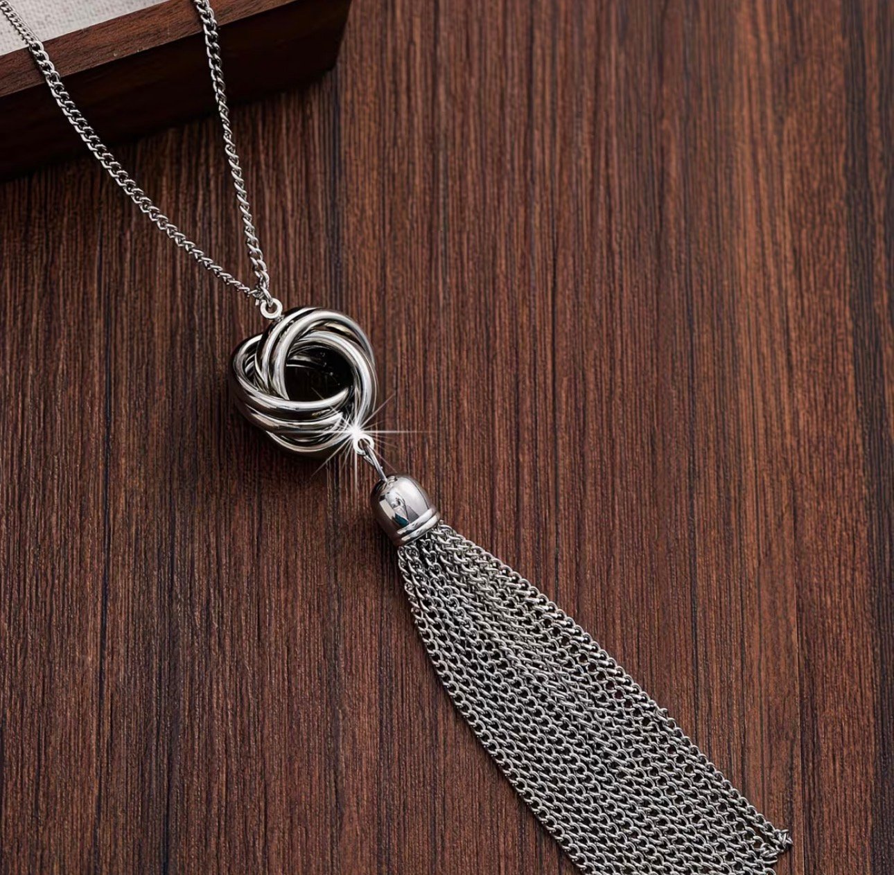 COLLAR LARGO NUDO PLATEADO - Imagen 2