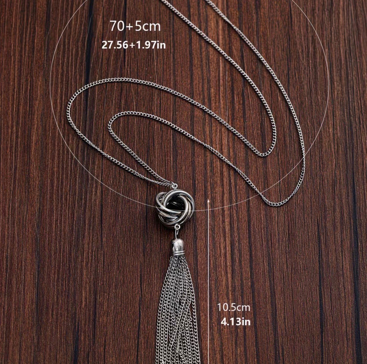 COLLAR LARGO NUDO PLATEADO - Imagen 3