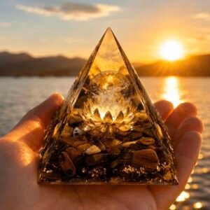 PIRAMIDE ORGONITA DORADO FLOR LOTO