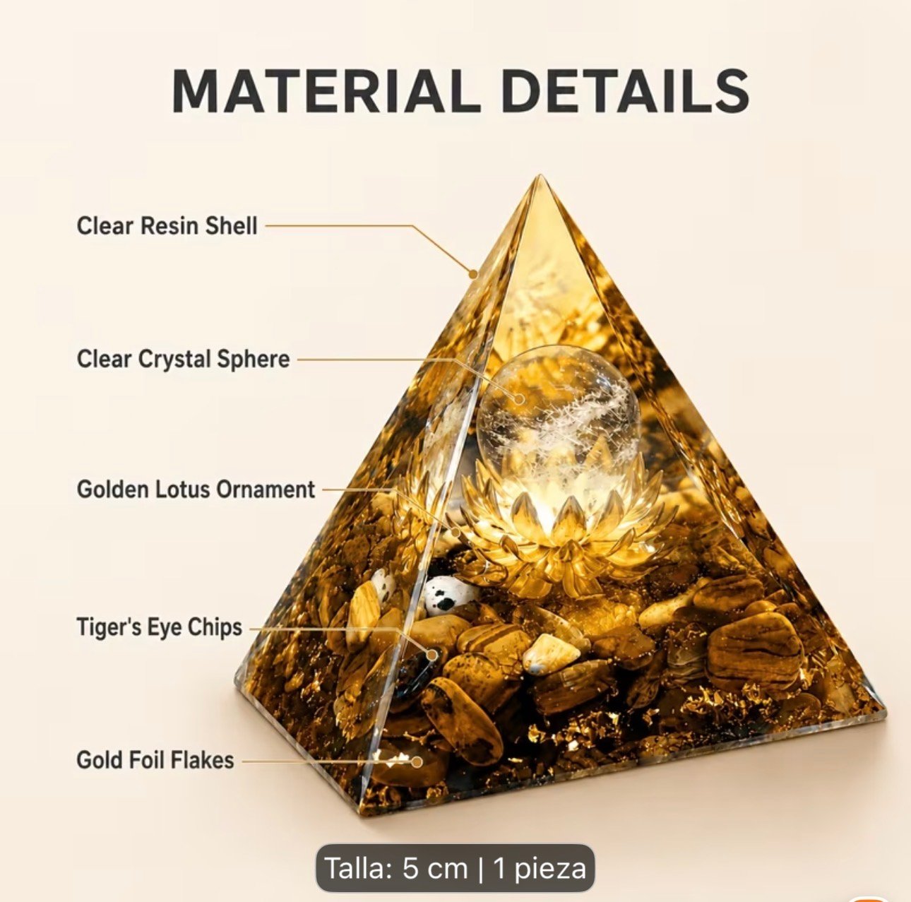 PIRAMIDE ORGONITA DORADO FLOR LOTO - Imagen 3
