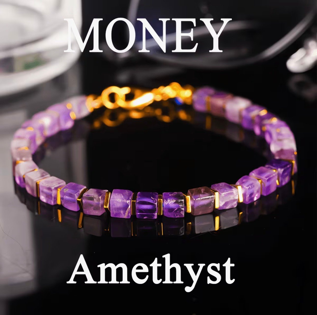 PULSERA CUARZO CUADRADO Y DORADO AMATISTA